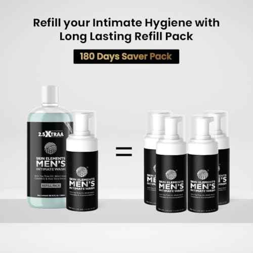 Skin Elements Men's Intimate Wash JUMBO Pack | with Refill | For 180 Days | 14.2 fl. oz | pH Balanced Hygiene Foaming Wash | Controls Bad Odor | with Tea Tree Oil | Super Saver Pack |