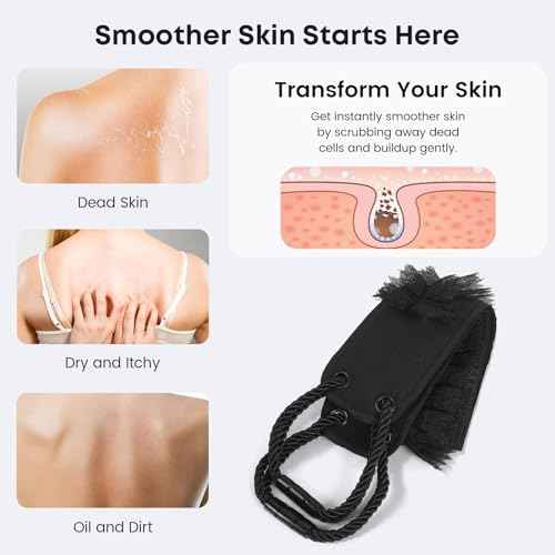 Back Scrubber with Handles for Shower, 40 Inches Dual-Sided Back Washer with Exfoliating Texture and Loofah for Men, Women and Elderly, Bath Back Exfoliator Body Cleaner for Deep Cleansing