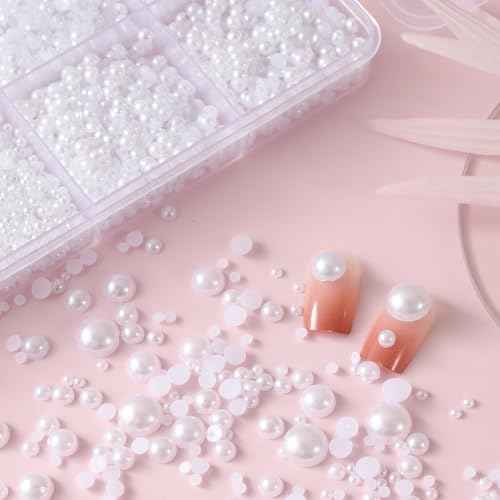14000 Pcs Flat Back Pearls for Crafting with B7000 Glue White Half Pearl Beads for Jewelry Making Beads for Nails Party Face Clothes Shoe Balloon Birthday Decorations Cup DIY 2/3/4/5/6/8mm