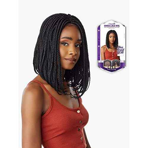 Sensationnel Cloud9 4x4 Braided Wig - Box Braid BOB Hand Tied Swiss Lace with Large Parting Area (1B OFFBLACK)