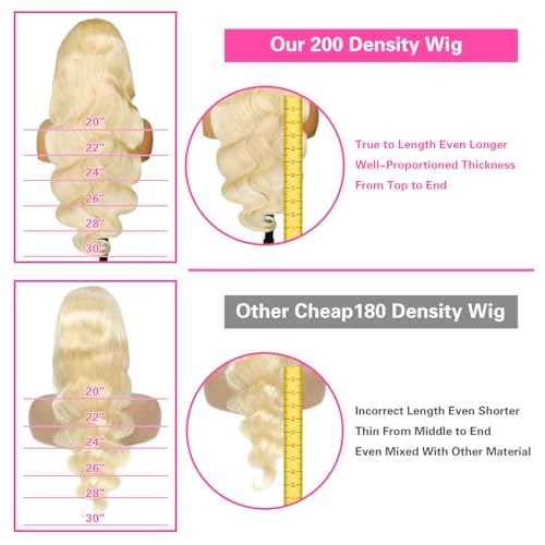 613 13x6 Lace Front Wig Human Hair 200 Density Body Wave Blonde Lace Front Wigs Human Hair 28 Inch Full & Thick 613 HD Lace Frontal Wig Pre Plucked with Baby Hair for Women.