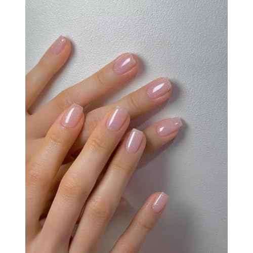 Vishine Glitter Nude Pink Gel Polish Iridescent Shimmer Jelly Neutral Color Skin Tone Clear Pink 16ml Sparkle Pink Natural Soak off UV LED Cured for Home Salon DIY Nail Art E030