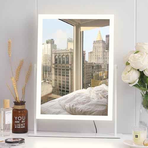 VANITII Vanity Mirror with Lights 12¡±x16¡± Hollywood Makeup Mirror with 10X Magnification and Free Rotation Dimmable 3 Color Modes Smart Touch LED Mirror