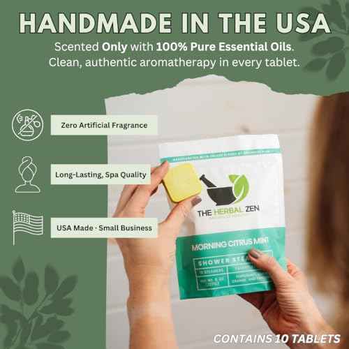 Morning Citrus Mint Shower Steamers Aromatherapy for Energy - Christmas Gift - Adult Stocking Stuffer - USA Made - Peppermint & Orange Shower Bomb Tablets - Soothing Natural Essential Oils (10 Pack)