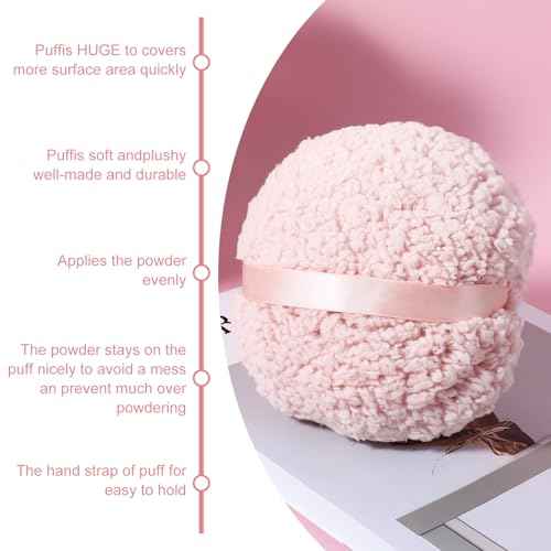 6'' Body Powder Puff - Ultra Soft, Large Round Velour, Reusable Face & Body Powder Applicator