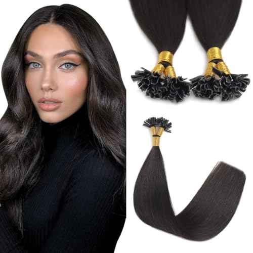 Sindra U Tip Hair Extensions 18 Inch Natural Black 50g Keratin Human Hair 50 Strands Hot Fusion Pre Bonded Extensions Utip#1B-18inch)