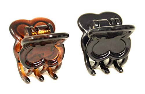 Parcelona French Petunia Tortoise Shell Brown and Black Mini 1” Celluloid Acetate Set of 2 Interlocking Secure Grip Hair Claw Clip Clamps for Women and Girls