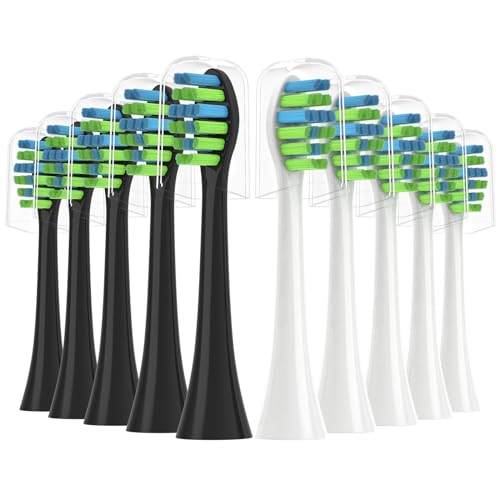 Feihead Replacement Toothbrush Heads 10 Pack Compatible with 7am2m AM101/AM105 Electric Toothbrush,5Black+5White