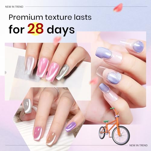 MIZHSE Cat Eye Gel Nail Polish Moonlight 6 Colors Ceramic Magnetic Gel Polish Set with Magnet Stick Crystal Silver Champagne Pink Green Blue Purple Magnetic French Gel Nail Polish Kit Gift Set