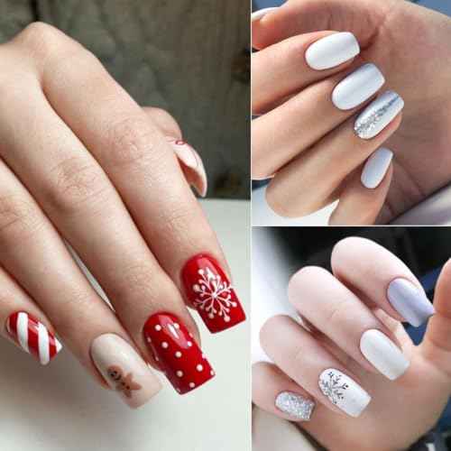 AILLSA Christmas Nail Polish Set White Red Sparkle Polish with Base and Top Coat, Dark Green Gold Glitter Polish Soak Off U V Starter Kit for Art Salon DIY