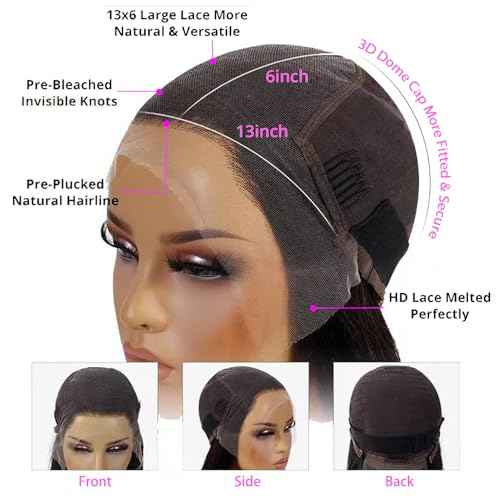 Kinky Straight Wig 13x6 Lace Front Wigs Human Hair 24 Inch Yaki Straight Human Hair Wig 200% Density Lace Front Human Hair Wigs for Black Women