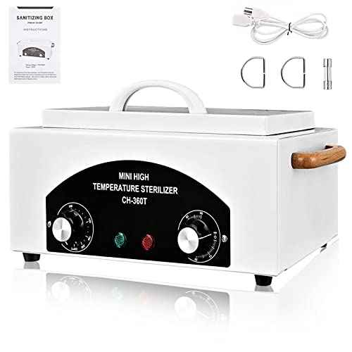 Sterilizer for Nail Tools 1.5L 110V 300W High Temperature Metal Clean Box with Adjustable Timer Temperature Sterilizer Cabinet for Manicure SPA Salon Metal Hairdressing Tool Equipment(white)