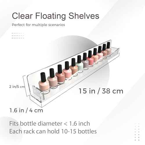 YMVV 15" Nail Polish Racks Wall Mounted Shelf,6 Pack Clear Acrylic Nail Polish Organizer Nail Supplies for Nail Techs,Great Display for Salons Retailers