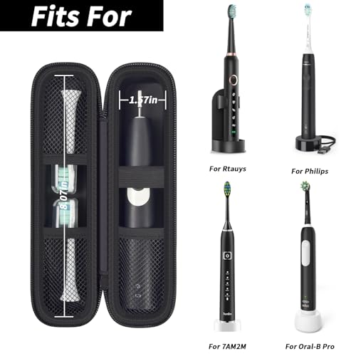 Toothbrush Travel Hard Case Compatible with Oral-B Pro 1000, 2000, 3000, 3500, 1500/ for Philips Sonicare ProtectiveClean 4100 5100 Electric Toothbrush with Mesh Pocket&Carabiner - Black (Bag Only)