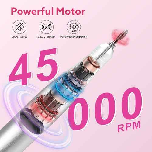 Nimmu Portable Nail Drill Professional, 45000RPM Electric Nail File for Acrylic Nail Remove Gel Polish, Rechargeable Nail Drill Machine with 11 Bits Kit for Manicure Salon Home (Purple)