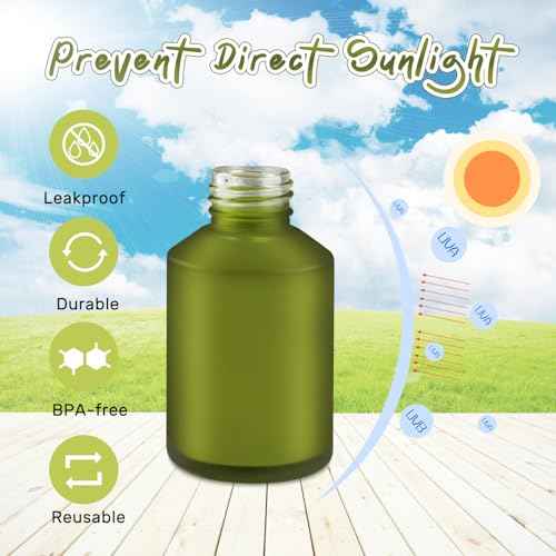 5 Pieces 60ml/2oz Empty Green Glass Lotion Pump Bottles,Refillable Essential Oil Jars with 1 Funnel and 1 Pipette,Cosmetic Sample Containers for Foundation,Cream,Gel,Shampoo