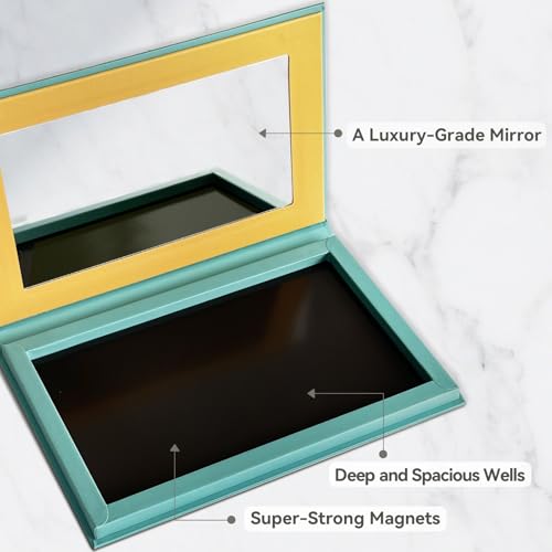 Empty Magnetic Makeup Palette, DIY Eyeshadow Pans Organizer With Mirror Inside, Frosted Finish Embossed Art Paper Makeup Organizer (Summer Day)