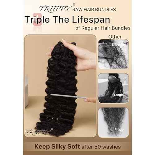 TRIIPPY Real Raw Burmese Curly Bundles Human Hair,100% Burmese Raw Hair Sew in Weave Single Bundle,Triple The Lifespan Over Regular Virgin Hair Bundle,No.1 Raw Hair Brand On Amazon(20 Inch)