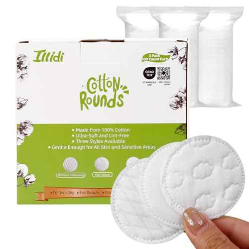 Boxed 300-Count Embossed Cotton Rounds ? 3 Unique Patterns, Lint-Free, Dual-Sided, Soft & Durable, Ideal for Makeup Removal, Skincare, Nail Polish, and Baby Care