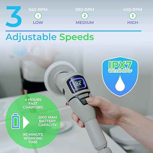 SpinWiz 2025 Model 10 in 1 Electric Spin Scrubber with 10 Replaceable Brushes | Spin Brush for Cleaning | Upgraded Battery | Electric Scrubber | Shower Scrubber with Long Handle