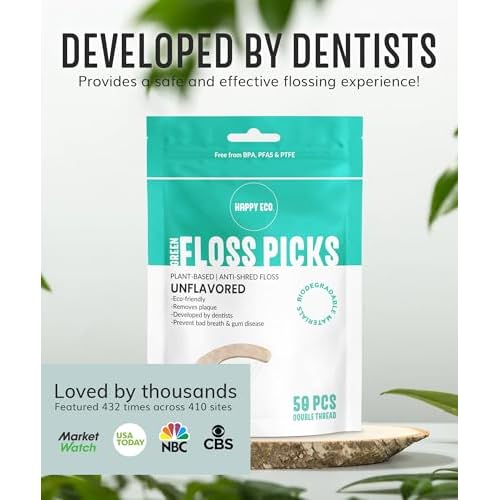 Floss Picks Biodegradable (200pcs) - Plant Based Dental Floss Picks, Natural Flossers for Adults & Kids, Nontoxic Vegan Tooth Pick Flossers & Eco Floss Sticks - Double Thread Unflavored