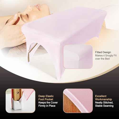 Spa Bed Cover Professional Lash Bed Cover Stretchy Massage Table Cover Beauty Bed Protective Topper, Excellent for Lash Extension, Spa, Massage, Beauty Salon, Wax, Tattoo Bed and Table (Pink)