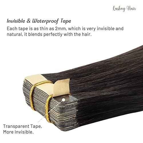 Lashey Tape in Hair Extensions Human Hair, 14 inch Dark Brown Straight Remy Hair Extensions Tape in 20pcs 50g