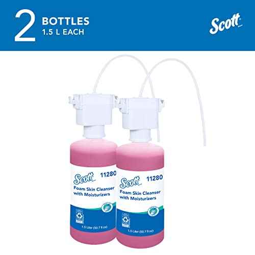 Scott Professional Foam Hand Soap with Moisturizers (11280), 1.5 L, Foaming, Pink, Floral Scent, Under-Counter Refills for Kimberly-Clark Professional Top Mounted Dispensers (2 Bottles)