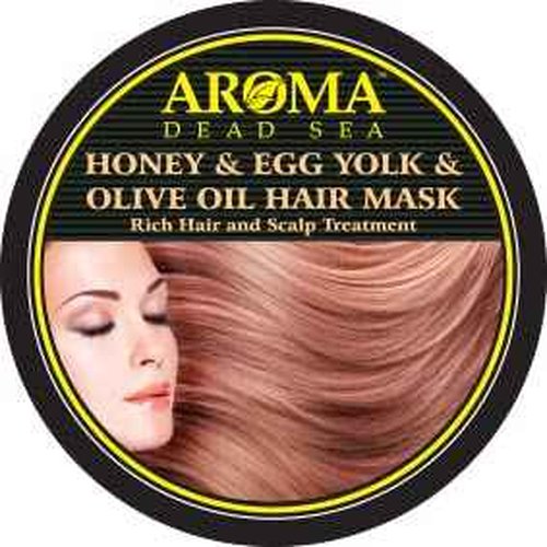 AROMA DEAD SEA Honey Egg Yolk & Olive Oil Hair Mask - Ultimate Dry & Damaged Hair Rescue, Intensive Conditioning Treatment Revives, Strengthens & Restores Softness, Shine & Elasticity / 16.9 fl.oz