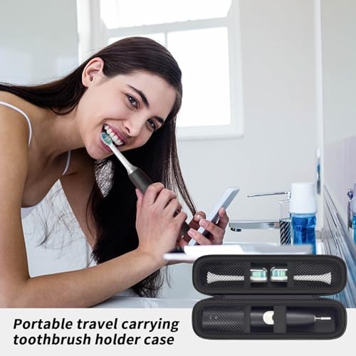 Toothbrush Travel Hard Case Compatible with Oral-B Pro 1000, 2000, 3000, 3500, 1500/ for Philips Sonicare ProtectiveClean 4100 5100 Electric Toothbrush with Mesh Pocket&Carabiner - Black (Bag Only)