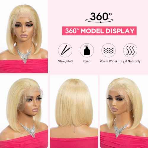 Rebecca Fashion Blonde Bob Wig Human Hair 613 Lace Front Wig Human Hair Bob 13X4 Blonde Lace Front Human Hair Wig Pre Plucked With Baby Hair 150% Denisty 12 inch