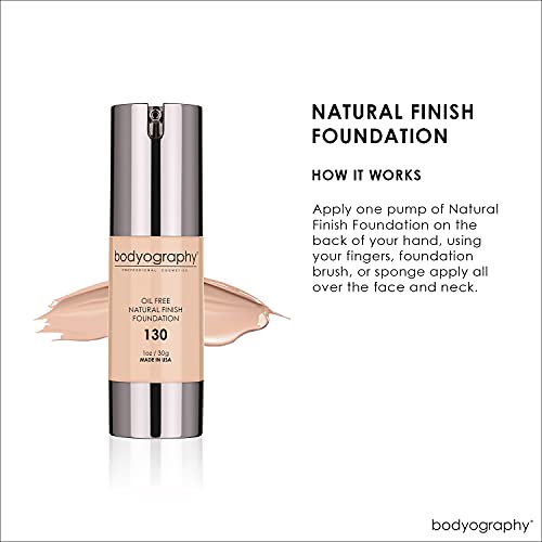 BODYOGRAPHY - NATURAL FINISH Foundation (Light #130): Oil-Free Anti-Aging Salon Natural Finish w/ Vitamin E, C, Antioxidants | Vegan, Gluten-Free, Paraben-Free