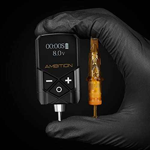 Tattoo Power Supply - Ambition Kuark Mini Wireless Portable RCA Tattoo 2400mAh Lithium Battery Pack with LED Digital Display for Rotary Tattoo Machine