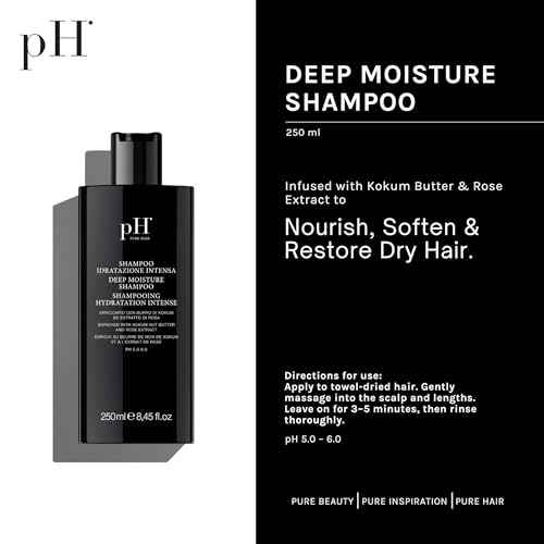 pH PURE HAIR Deep Moisture Shampoo - Sulfate-Free, Hydrating pH Balanced Shampoo for Dry, Damaged & Color-Treated Hair with Kokum Butter & Rose Extract - 8.45 oz