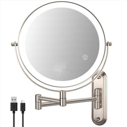 30X Wall Mounted Makeup Mirror with Lights,3 Color Modes Dimmable & Adjustable Double Side, Bathroom Vanity Makeup Mirror with 360 Rotation Extendable Swivel Arm,Magnifying Mirror - Brushed Nickel