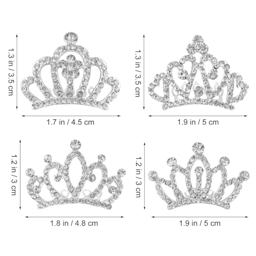 minkissy 4pcs Crown Comb Hair Clips Medium Girl Hair Clips Combs for Kids Cute Tiaras Small Rhinestone Tiara Mini Rhinestone Mini Tiara Crowns for Little Girls Kids Party Headdress Silver