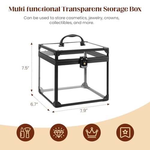 Crown Box 7.9 x 6.7 x 7.5inch, Clear Makeup Case,Cosmetic Organizer, Large Capacity Transparent Acrylic Artists Display Case for Vanity,Bathroom Counter or Dresser