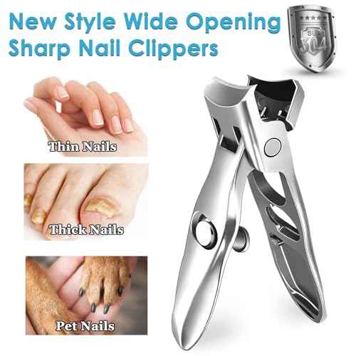 German Nail Clippers for Men Women Thick Nails, Large Wide Jaw Opening Toe Nail Clippers for Seniors, Long Handle No Splash Fingernail Clipper with Catcher and Safety Lock
