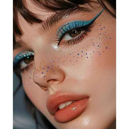 Blue Face Glitter - Waterproof and Long-Lasting Body Glitter Speckles, Sparkle Makeup Patches for Festivals and Parties (BLUE - 8 Sheets)