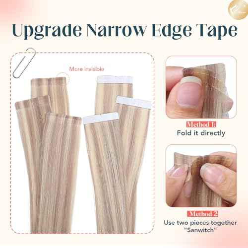 XDhair Tape in Hair Extensions Human Hair 50g 20pcs 18 Inch Color 18/613 Ash Blonde Highlight with Bleach Blonde Invisible Hair Extensions Tape in for Women(18P613,18Inch£©