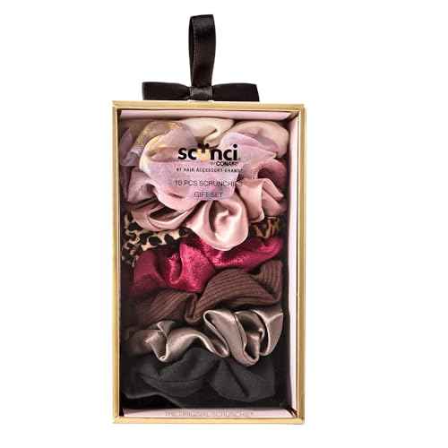 Scunci by Conair 10pk Scrunchie Velvet & Knitted Gift Box - hair ties -holiday gifts - teen girl gifts - hair elastics - hair accessories for girls - stocking stuffers - gifts for her - Assorted