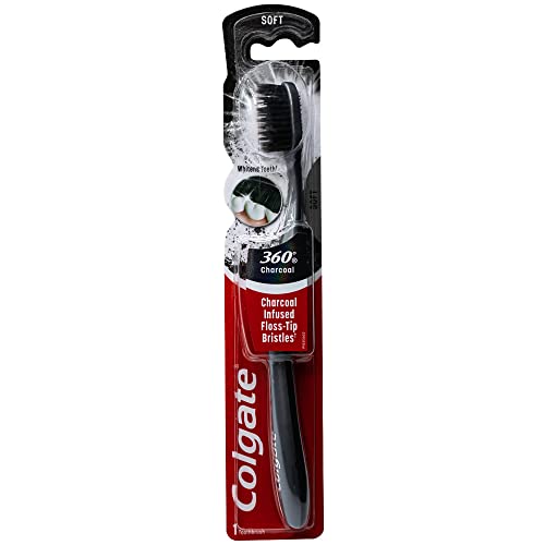 Colgate 360 Charcoal Infused Toothbrush, Floss-Tip Bristles, Soft (Colors Vary) - Pack of 6