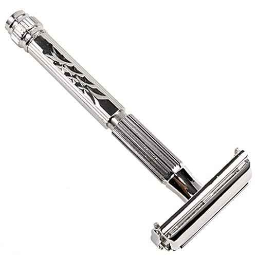 Parker 60R Long Handle Butterfly-Open DE Safety Razor for Men – Solid Brass, Nickel-Plated Wet Shaving Razor – Includes 5 Platinum Blades–Close, Comfortable Shave, Reduces Razor Burn & Ingrown Hairs