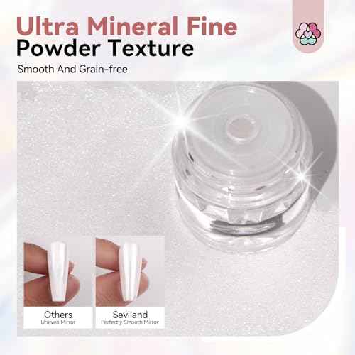 SAVILAND White Pearl Chrome Nail Powder: 1g Metallic Mirror Effect Unicorn Chrome Powder Iridescent Pearlescent Aurora Mermaid Pigment Glitter Dust Kit for DIY Nail Art Decoration Home & Salon Use