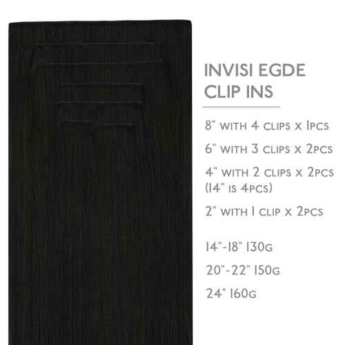 WENNALIFE Invisi Edge Clip in Hair Extensions Real Human Hair, 14 Inch 130g 9pcs Natural Black Seamless Clip in Extensions Remy Hair Clip Ins Invisible Skin Weft Straight Extensiones De Cabello Hmano