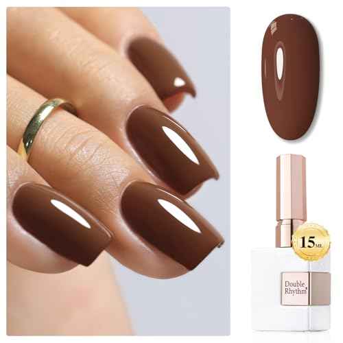 Double Rhythm Gel Polish 15ML Jelly Sheer Pastel Light Milky Color Pearl White Bottle 1 PC 0.5 OZ Full Size Nail Art Salon at Home (Deep Brown-D1446)