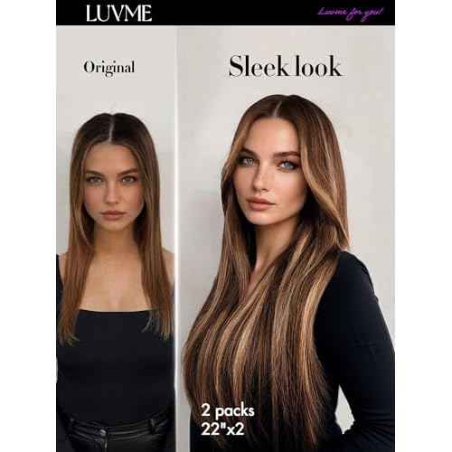 LUVME Straight Seamless 14inch 110g 7Pcs Clip in Hair Extensions Full Max Remy Human Hair Extensions, Highlight Color 100% Real Soft