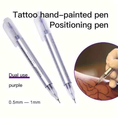 6pc Tattoo Markers With Paper Ruler for Eyebrow,Lips & Body Art, Tattoo Skin Marking Individually Wrapped For Freehand Drawing On Human Skin Purple
