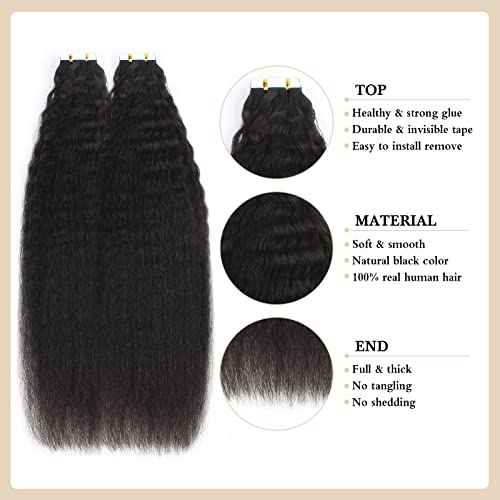 Lovrio Kinky Straight Tape ins Human Hair 100 Gram 40 Pcs Thick Full Ends Tape ins for Black Women Hair Extensions 24 Inches