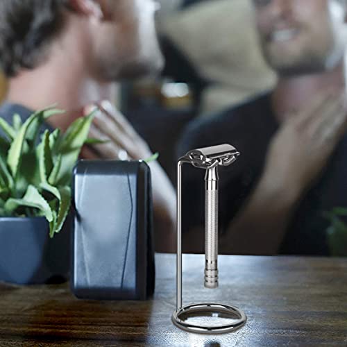 Linkidea Safety Razor Holder Stand, Shaving Razor Stand Deluxe Men's Stainless Steel Travel Shave Razor Holder - 4.7" (Silver 12cm)